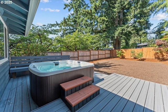 4992 Prospect St, West Linn, OR 97068 - wooden deck with a hot tub and a fenced backyard