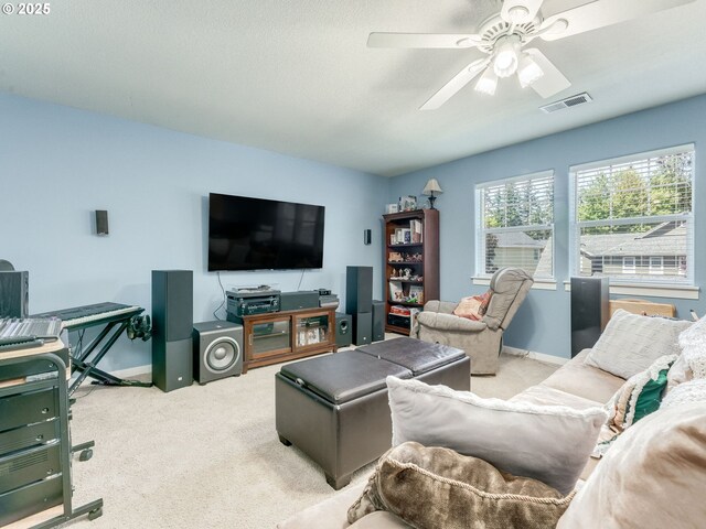 21390 SW Roellich Ave, Sherwood, OR 97140 - carpeted living room with ceiling fan and baseboards