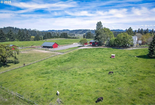 aerial view featuring a rural view and a mountain view