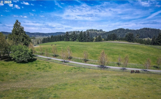 property view of mountains featuring a rural view and a forest view