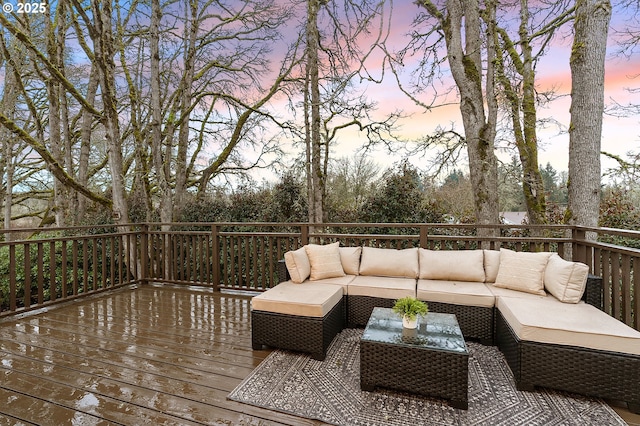 wooden deck featuring an outdoor living space