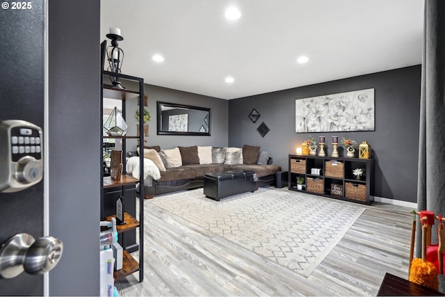 living room with light hardwood / wood-style flooring