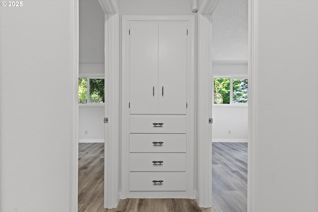 245 NE 4th Ave, Hillsboro, OR 97124 - corridor with wood finished floors, baseboards, and a textured ceiling
