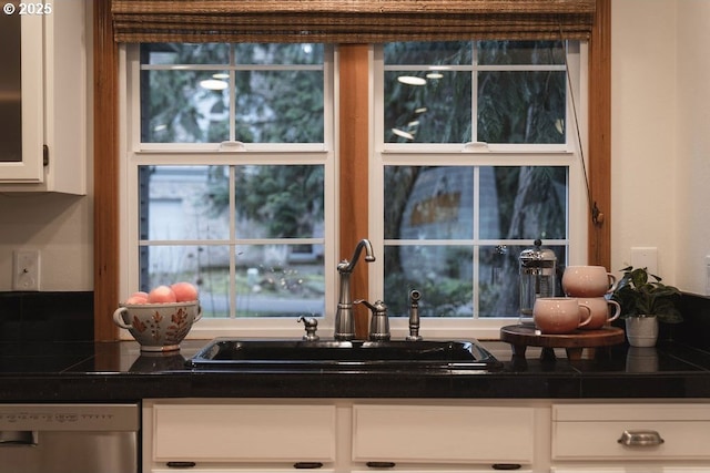 room details featuring white cabinetry, sink, and stainless steel dishwasher