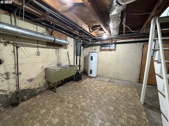 212 NW Bridge St, John Day, OR 97845 - unfinished below grade area with electric water heater, a sink, and stairs
