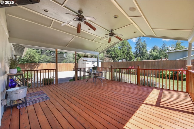 1364 Goodpasture Island Rd, Eugene, OR 97401 - wooden terrace with a fenced backyard and ceiling fan