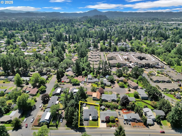 1364 Goodpasture Island Rd, Eugene, OR 97401 - aerial perspective of suburban area featuring property boundaries highlighted, mountains, and a forest