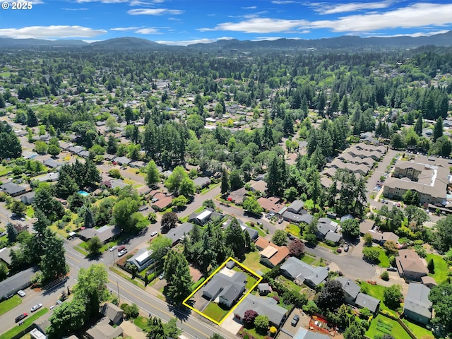 1364 Goodpasture Island Rd, Eugene, OR 97401 - aerial view of residential area featuring property parcel outlined, mountains, and a forest