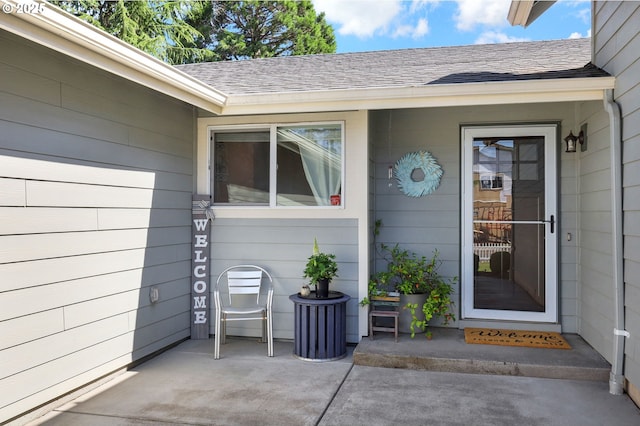 1364 Goodpasture Island Rd, Eugene, OR 97401 - property entrance with a patio and roof with shingles