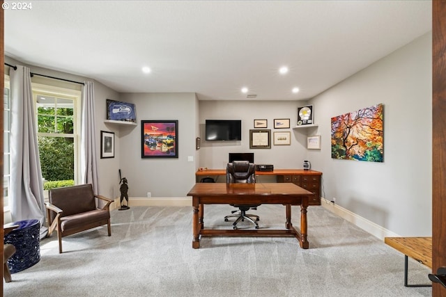 view of carpeted home office