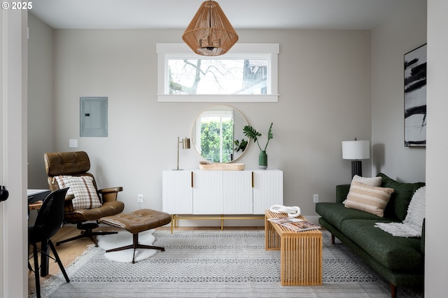 interior space featuring electric panel and radiator heating unit