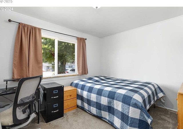 bedroom with light colored carpet