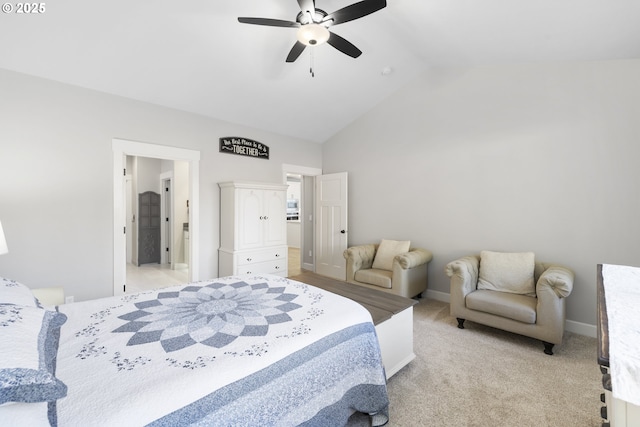 16290 SE Eckert Ln, Damascus, OR 97089 - bedroom with lofted ceiling, light colored carpet, and a ceiling fan