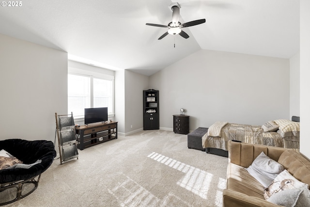 16290 SE Eckert Ln, Damascus, OR 97089 - bedroom with light carpet, vaulted ceiling, ceiling fan, and an office area