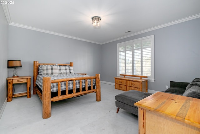 bedroom with ornamental molding