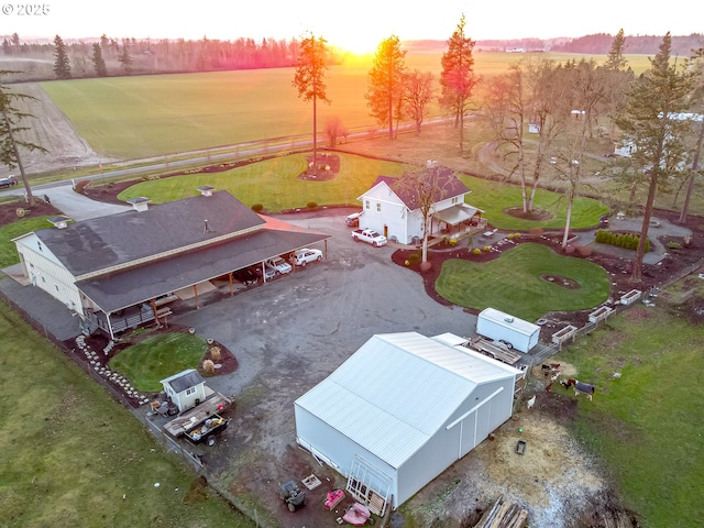 aerial view at dusk with a rural view