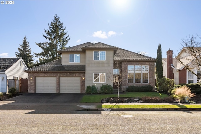 front facade with a garage and a front yard