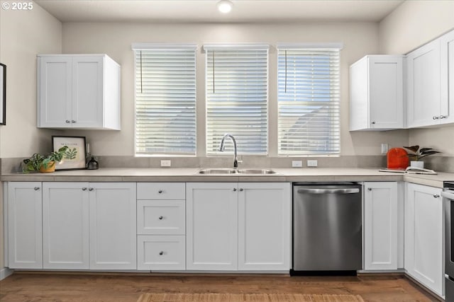 17149 SW Snowdale St Unit 203, Beaverton, OR 97007 - kitchen with stainless steel dishwasher, a sink, white cabinets, and plenty of natural light