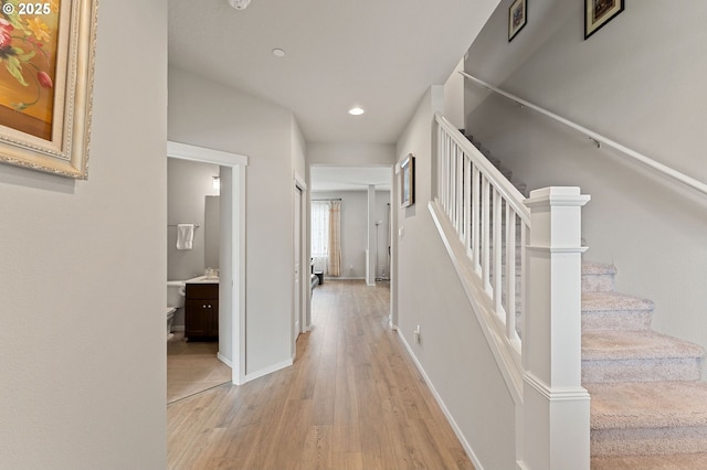 9465 N Alder St, Camas, WA 98607 - corridor featuring light wood-style flooring, recessed lighting, and stairway