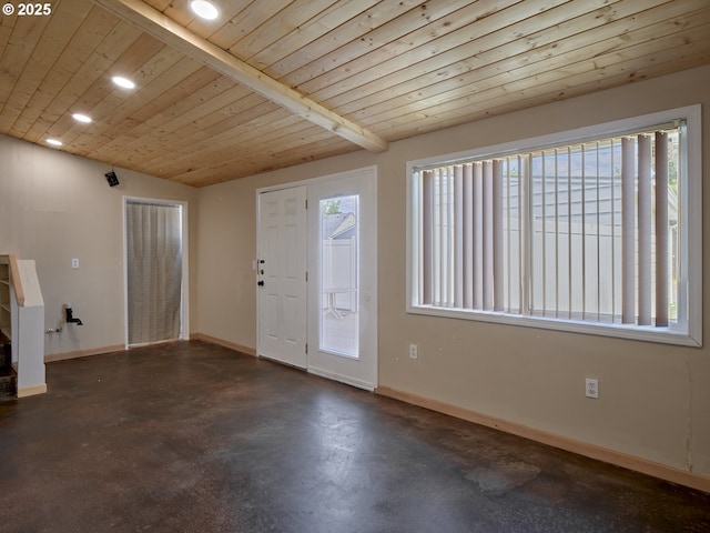 1818 E 32nd St, Vancouver, WA 98663 - foyer entrance featuring finished concrete floors, recessed lighting, wooden ceiling, and vaulted ceiling