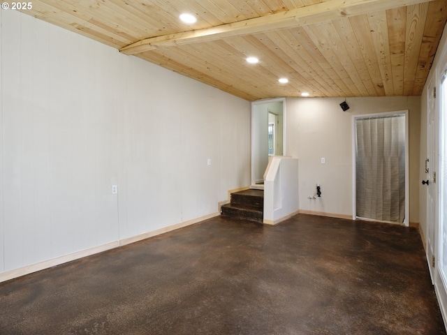 1818 E 32nd St, Vancouver, WA 98663 - spare room featuring recessed lighting, wooden ceiling, finished concrete floors, and stairs