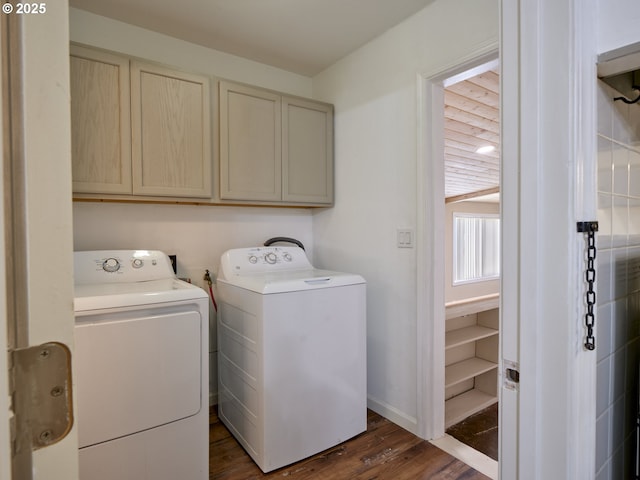 1818 E 32nd St, Vancouver, WA 98663 - washroom with cabinet space, washer and clothes dryer, and dark wood-style floors