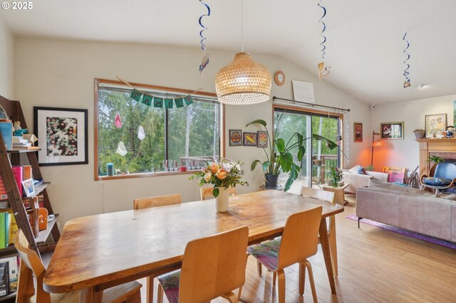 living area featuring vaulted ceiling, baseboards, and wood finished floors