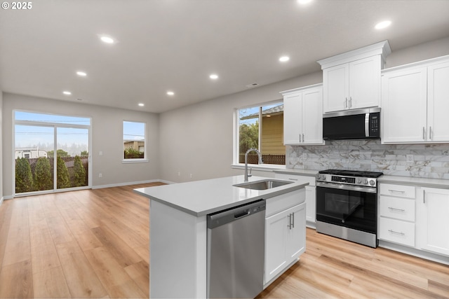 kitchen featuring white cabinetry, sink, appliances with stainless steel finishes, and tasteful backsplash