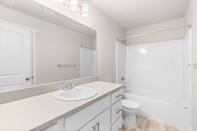 full bathroom with vanity, shower / bathtub combination, and toilet