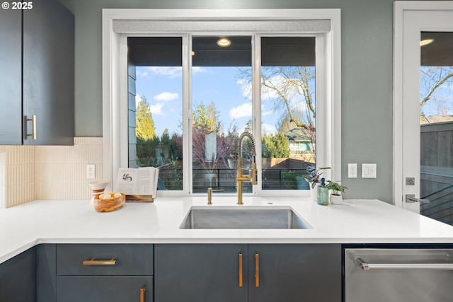 kitchen featuring sink, gray cabinets, and stainless steel dishwasher