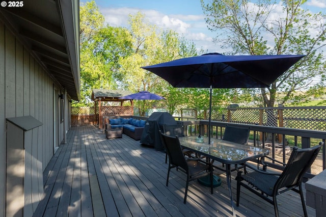 301 S 18th St, La Grande, OR 97850 - wooden deck with outdoor dining space, outdoor lounge area, and grilling area