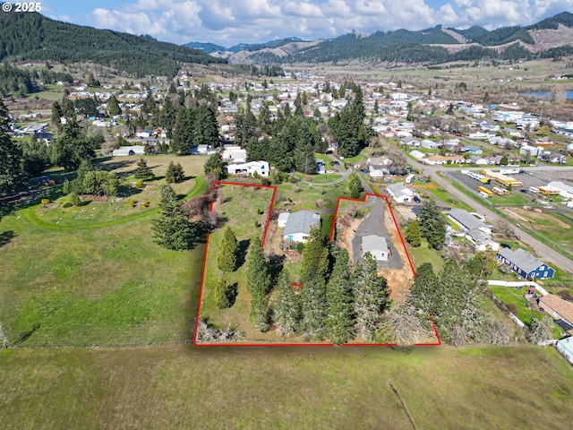 birds eye view of property featuring a mountain view