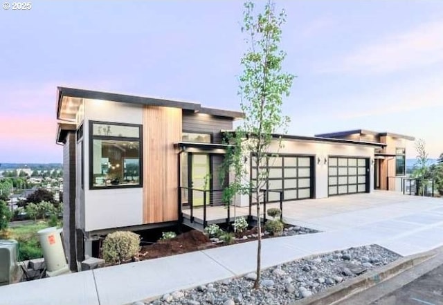 contemporary home with a garage