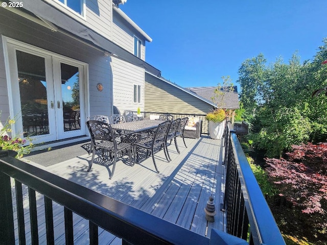 2600 Umpqua Ln, West Linn, OR 97068 - wooden terrace with french doors and outdoor dining space