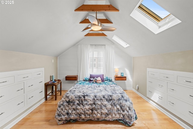 3416 SE 63rd Ave, Portland, OR 97206 - bedroom with a skylight, light wood finished floors, and ceiling fan