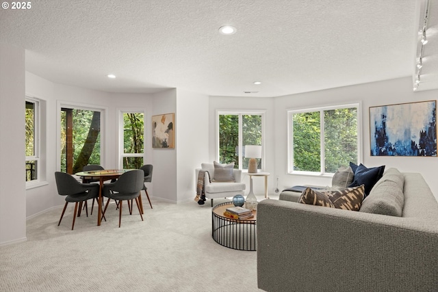 1911 NW Norfolk Ct, Portland, OR 97229 - living area with healthy amount of natural light, a textured ceiling, light carpet, and recessed lighting