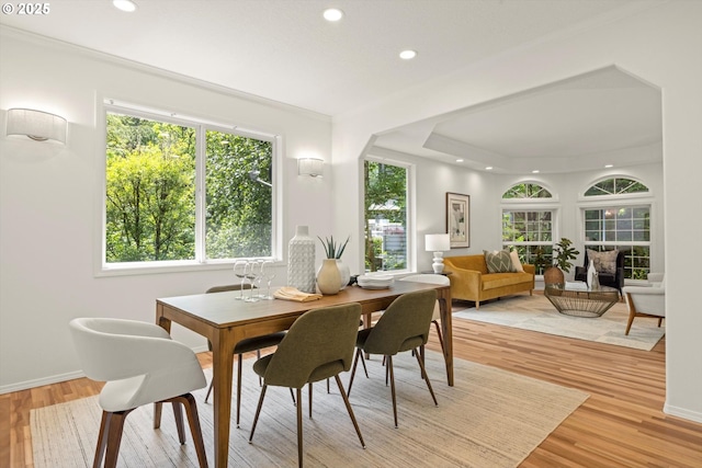 1911 NW Norfolk Ct, Portland, OR 97229 - dining area with light wood-style floors, recessed lighting, and crown molding