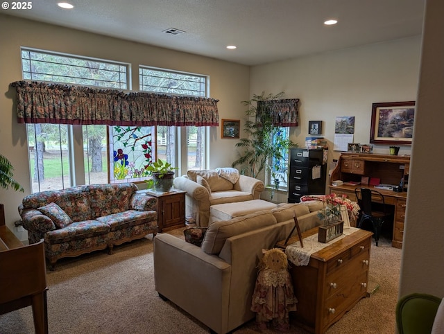 264 Mattie K Ln, Roseburg, OR 97471 - living room featuring plenty of natural light, carpet, recessed lighting, and a desk