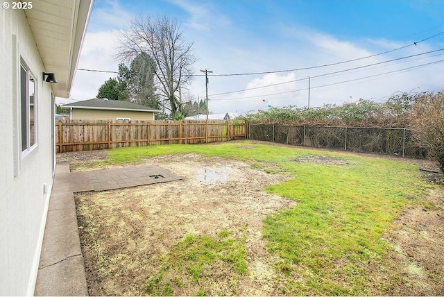 view of yard with a patio area and a fenced backyard