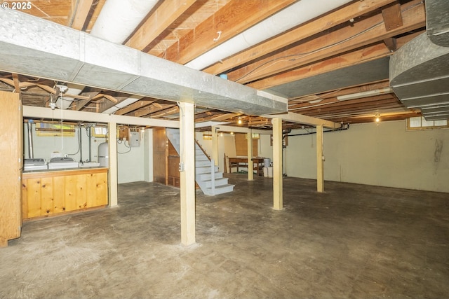 2416 SE 60th Ave, Portland, OR 97206 - unfinished basement with independent washer and dryer, stairs, and electric panel