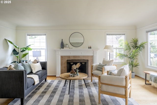 2416 SE 60th Ave, Portland, OR 97206 - living room with light wood-type flooring and a fireplace