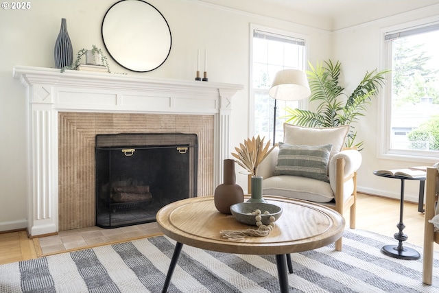 2416 SE 60th Ave, Portland, OR 97206 - living area with a fireplace and baseboards