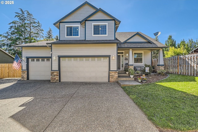 607 E Kennedy Ct, Carlton, OR 97111 - craftsman-style house featuring stone siding, concrete driveway, roof with shingles, and a garage