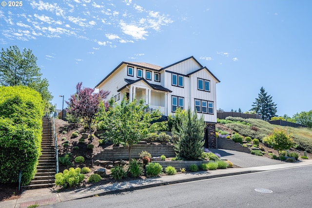 840 Chikamin Loop, Silverton, OR 97381 - view of front of house featuring stairs, board and batten siding, and driveway