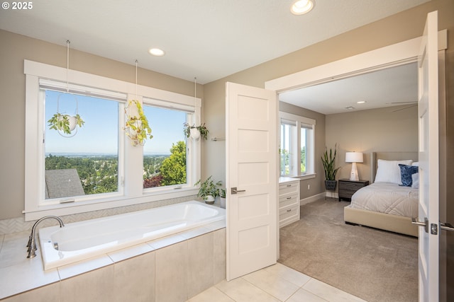 840 Chikamin Loop, Silverton, OR 97381 - bathroom with a bath, connected bathroom, recessed lighting, tile patterned floors, and baseboards