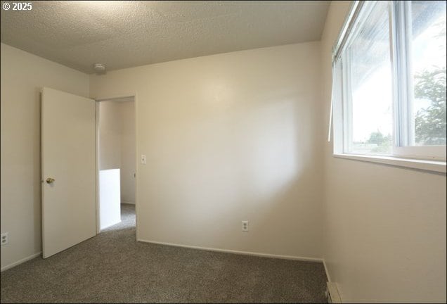 carpeted empty room featuring a textured ceiling