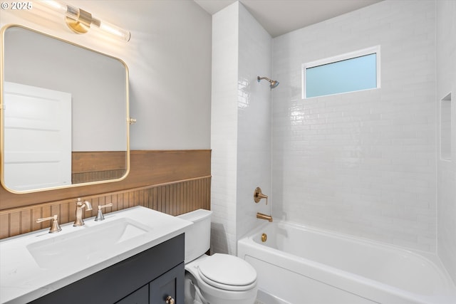 2089 5th Ave, West Linn, OR 97068 - bathroom featuring vanity, washtub / shower combination, and a wainscoted wall