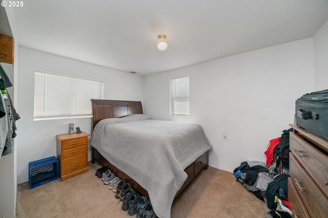 bedroom with light carpet