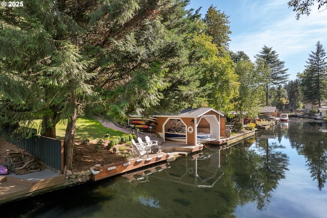 view of dock with a water view