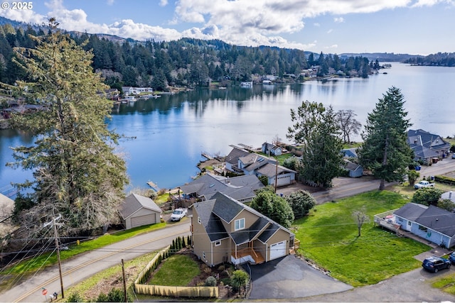 bird's eye view with a water view and a residential view